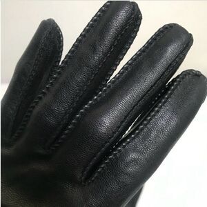 FRENCH KID LEATHER GLOVES STUNNING JET BLACK WHIP STITCH DETAIL VINTAGE